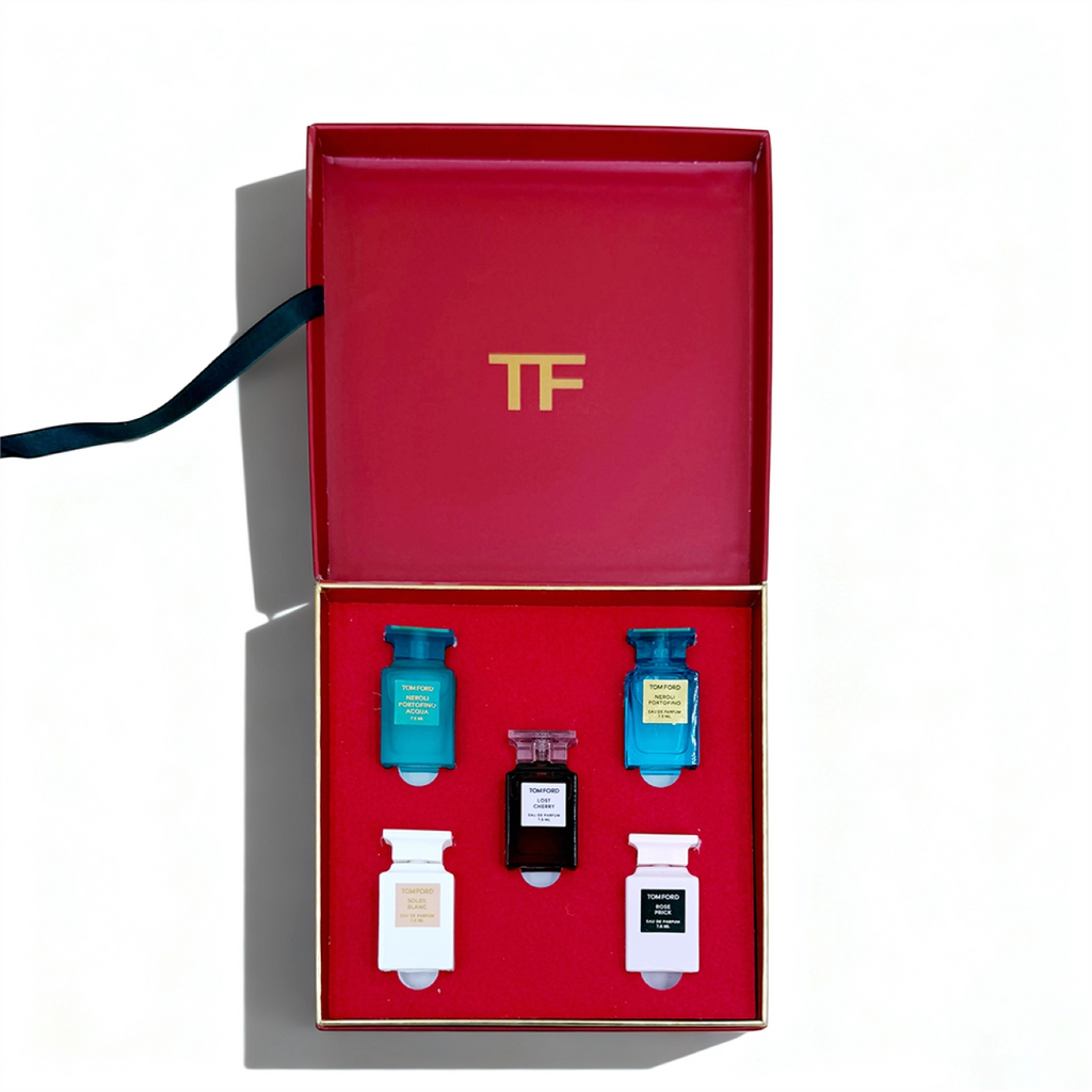 5-Piece Perfume Sample Set in Red Box – Luxury Fragrance Collection